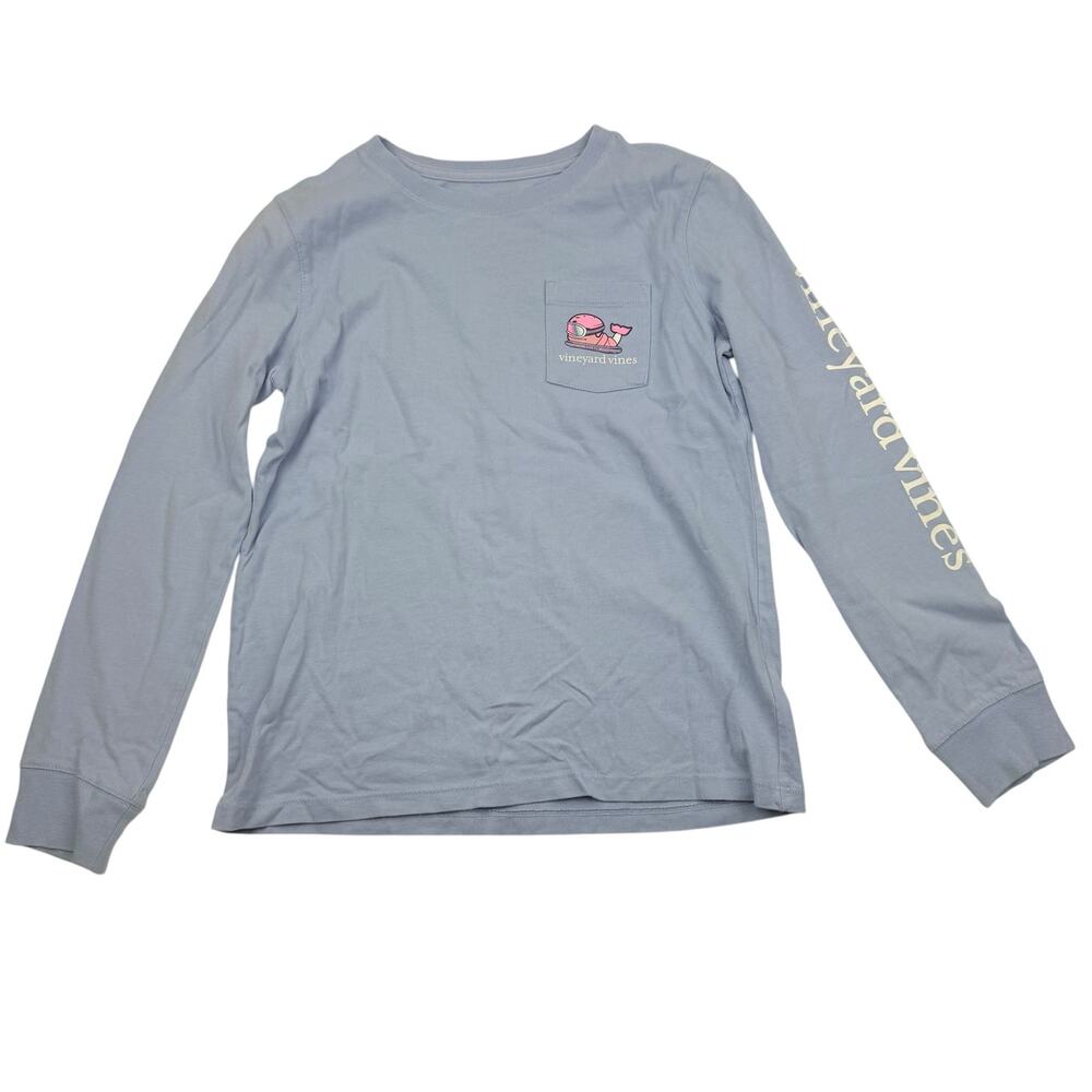 Vineyard Vines Blue Snowboard Whale Shirt, Size M 10/12